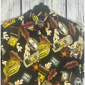 Ferruche Mens Vintage Cigar Label Tropical Short Sleeve Button Down Shirt M